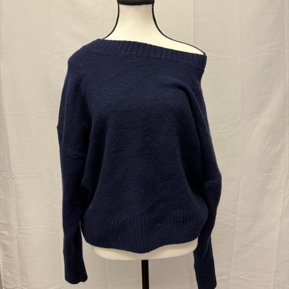 ZARA Navy Off-Shoulder Sweater Medium | Slouchy Knit Pullover - Picture 1 of 4